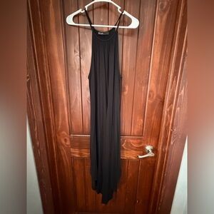 Pink Rose Black Sleeveless Maxi Dress